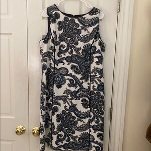 Elegant Blue and White Paisley Dress Talbots size 14